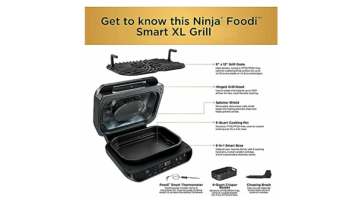 Ninja FG551 Foodi Smart XL Grill & Air Fryer - 6-in-1 Indoor Cooking