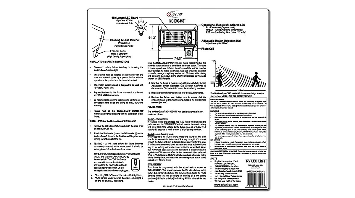 MOTION-GUARD MG1000-450B RV Motion Sensor Light