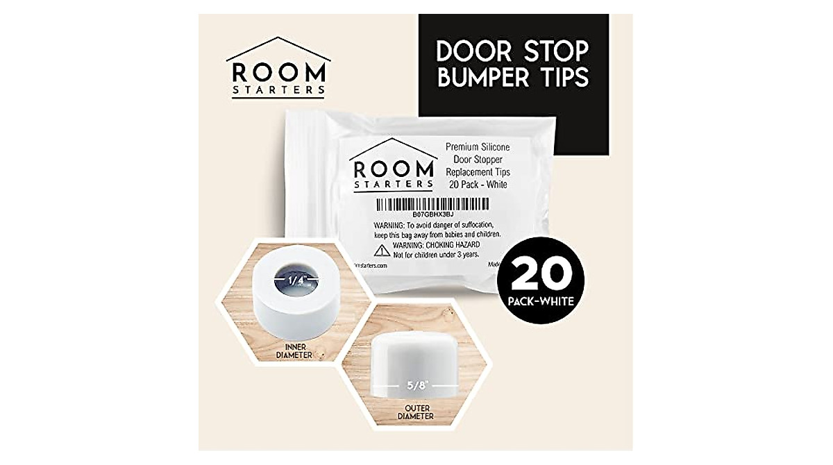 Door Stop Bumper Tips 20 Pack - Silicone Replacement Stops by ROOM STARTERS