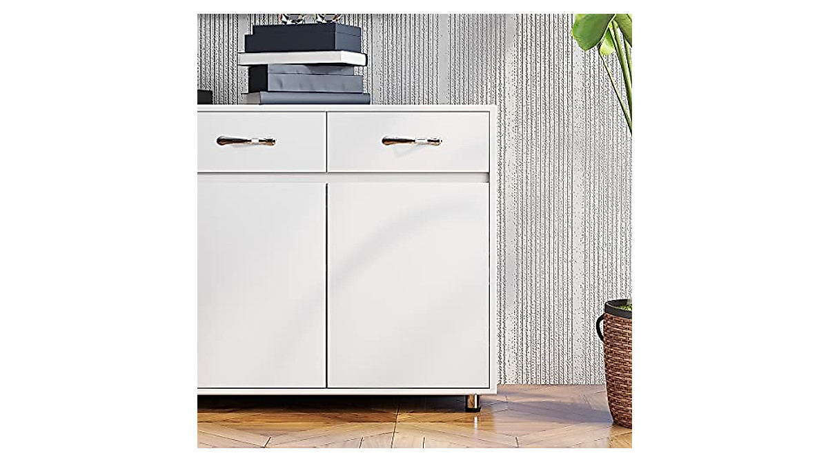 RASOO White Storage Buffet Cabinet | Kitchen & Living Room