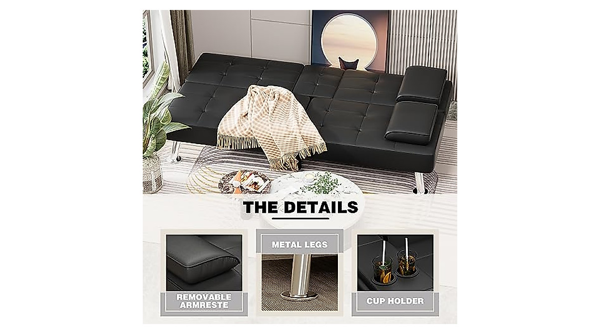 JUMMICO Faux Leather Convertible Futon Sofa Bed