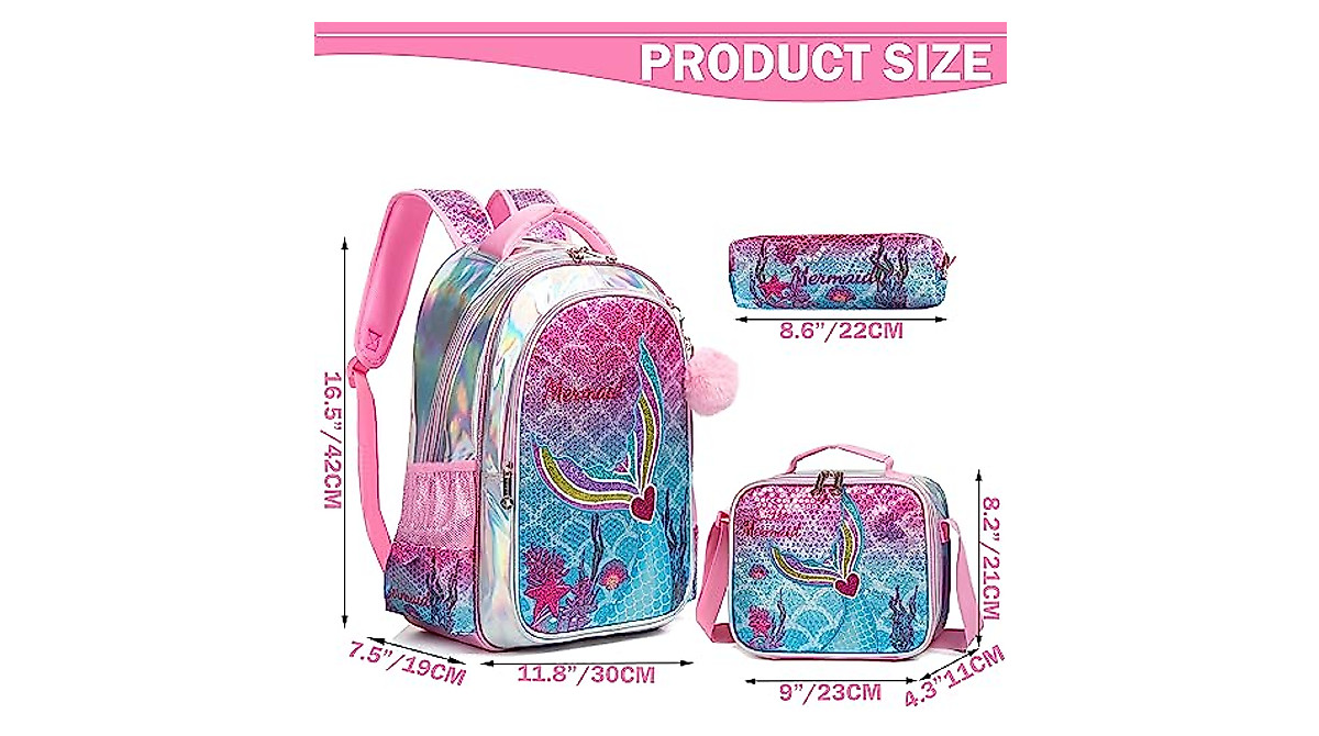Meetbelify Mermaid Backpack Set for Girls Ages 6-8