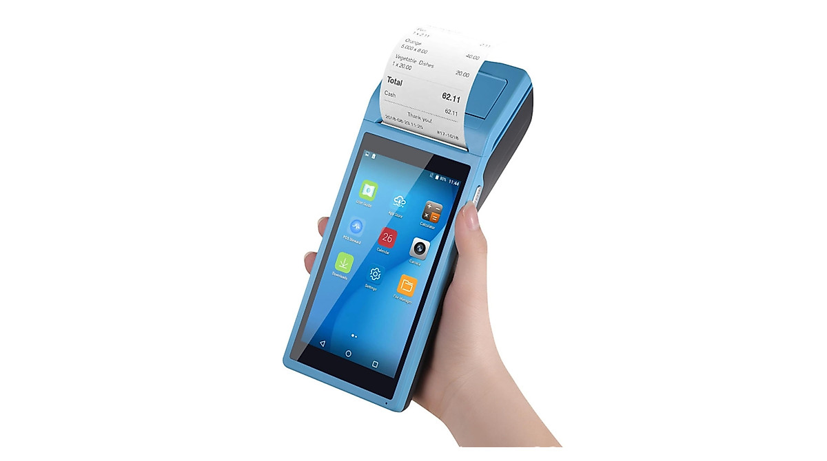 Blue Android POS Terminal Touch Screen Printer