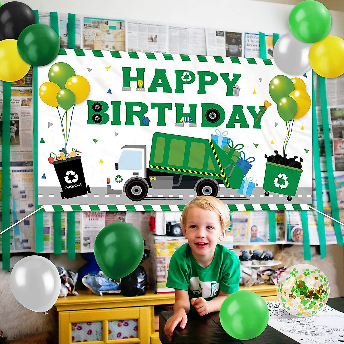 Vansolinne 77PCS Garbage Truck Birthday Kit & Decorations