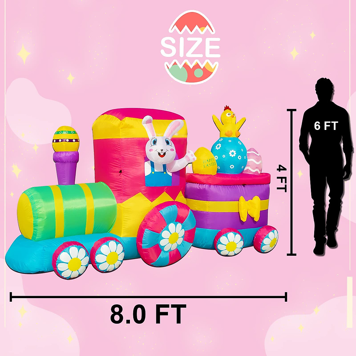 8 FT Easter Inflatable Bunny in Train - Outdoor Holiday Decor