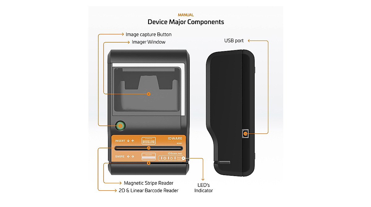 E-Seek M280 ID Scanner - Compact 2D Barcode & Flatbed Reader