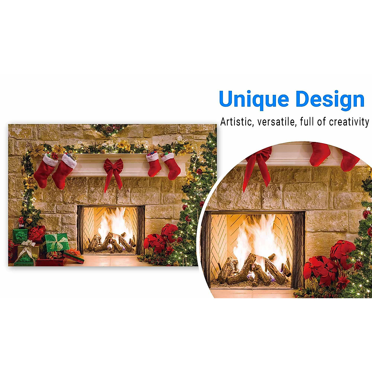 Funnytree 7x5ft Christmas Fireplace Backdrop