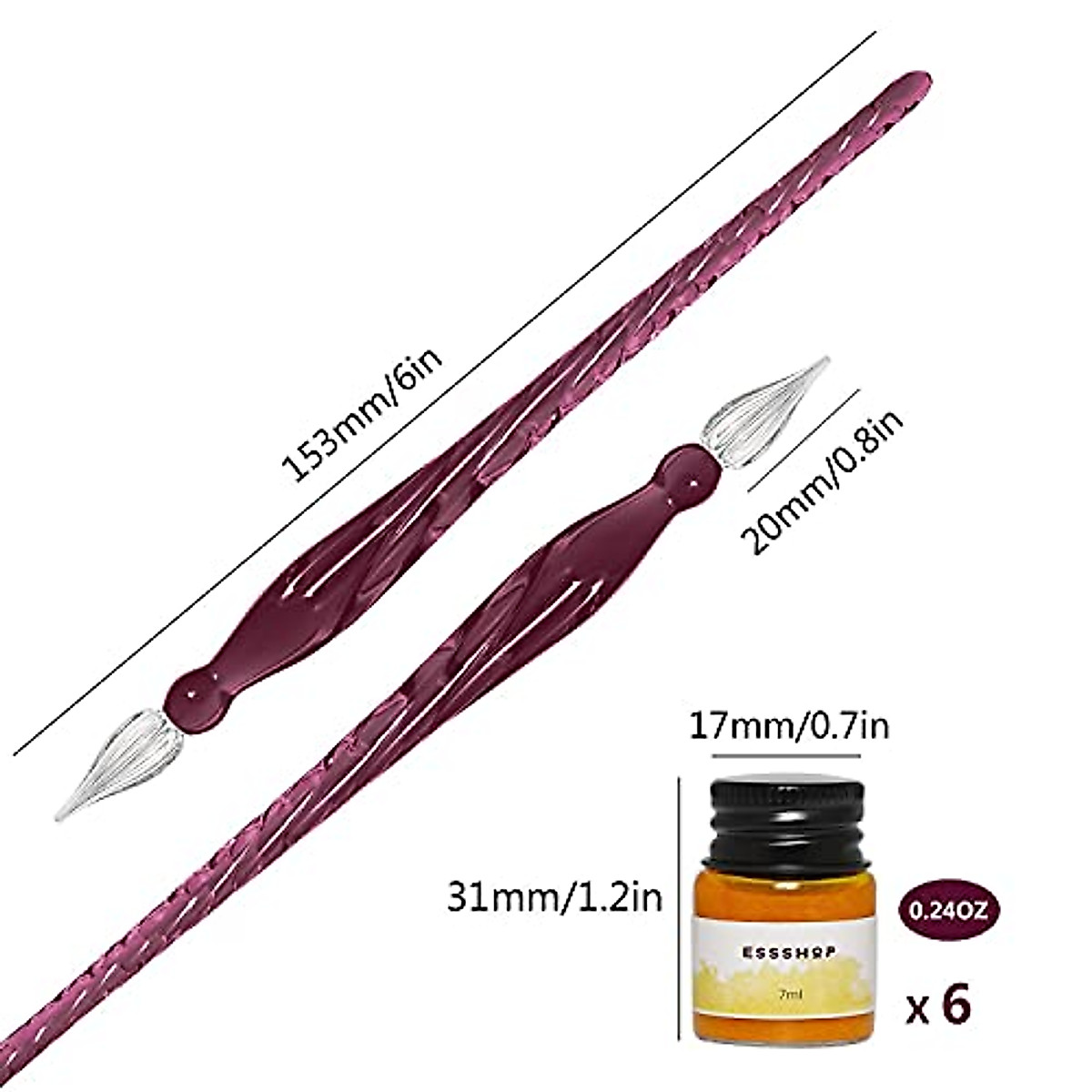 ESSSHOP 3 Purple Glass Calligraphy Pens - Artistic Ink Set for Beginners