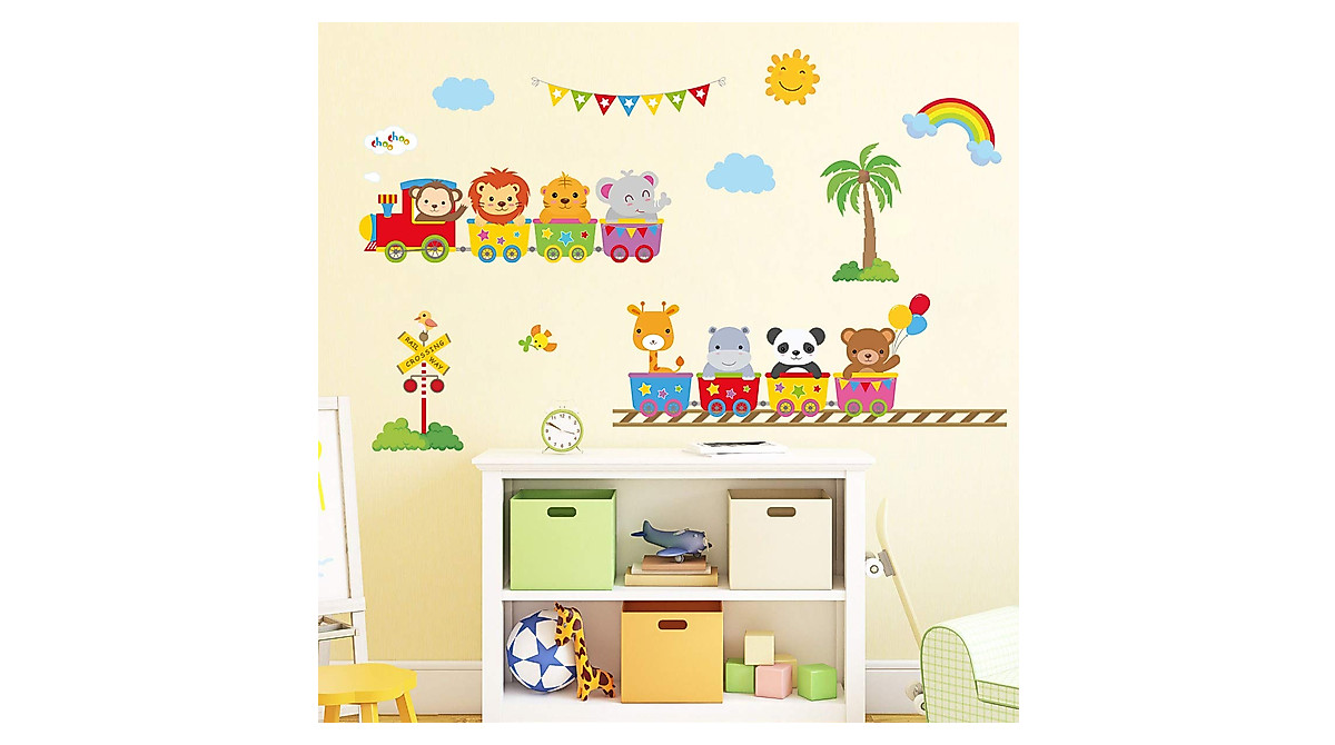 decalmile Animal Train Wall Decals for Kids Nursery & Bedroom