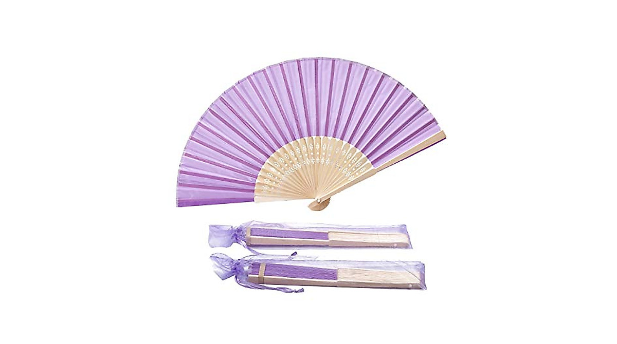 Violet Imitated Silk Fans - Elegant 50-Pack for Weddings & Events