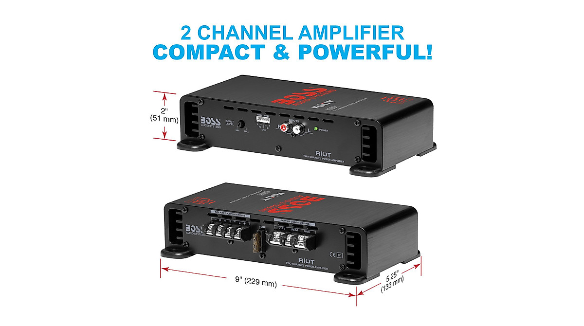 BOSS R1002 Riot Series Car Amplifier - 200W, 2-Ch, Class A/B