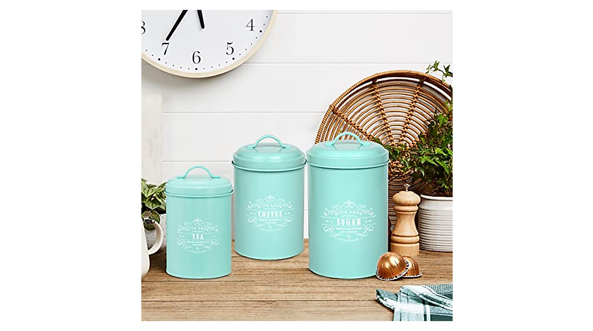 Baie Maison Turquoise Farmhouse Canister Set - Stylish Kitchen Storage
