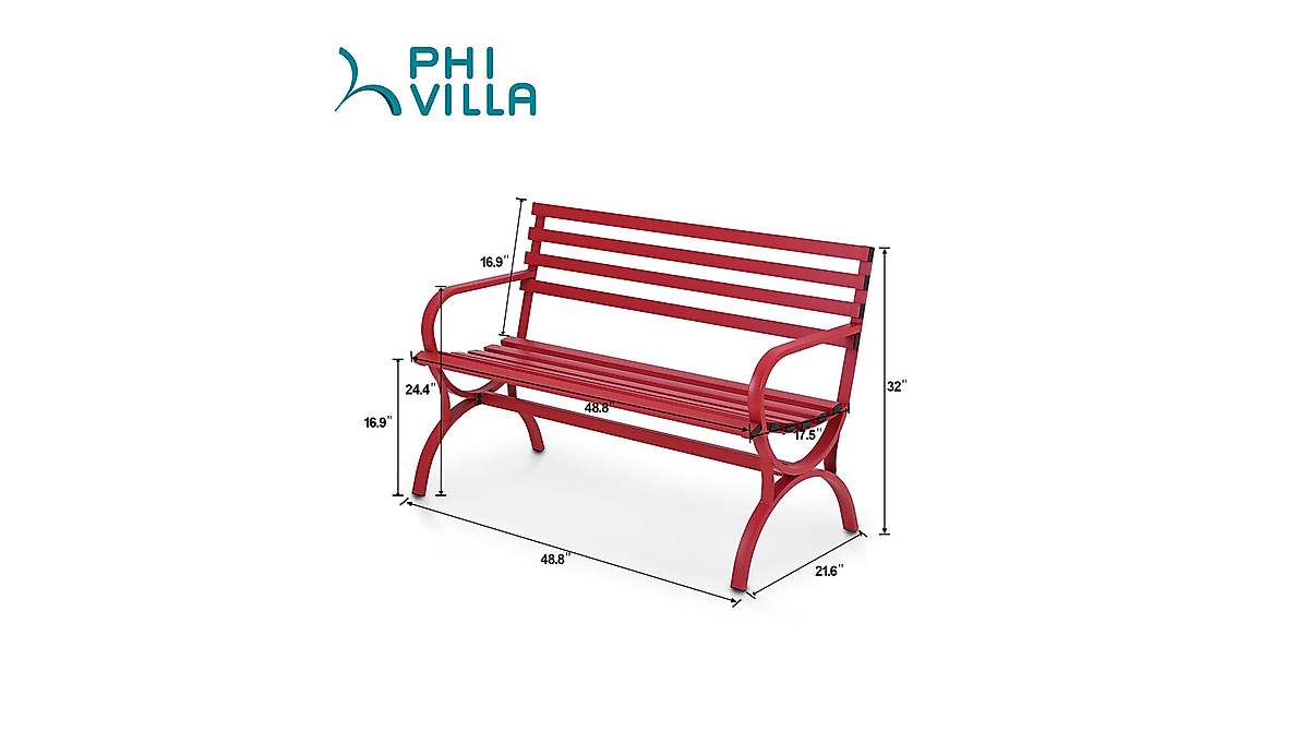 PHI VILLA 48” Outdoor Steel Bench - Stylish & Durable