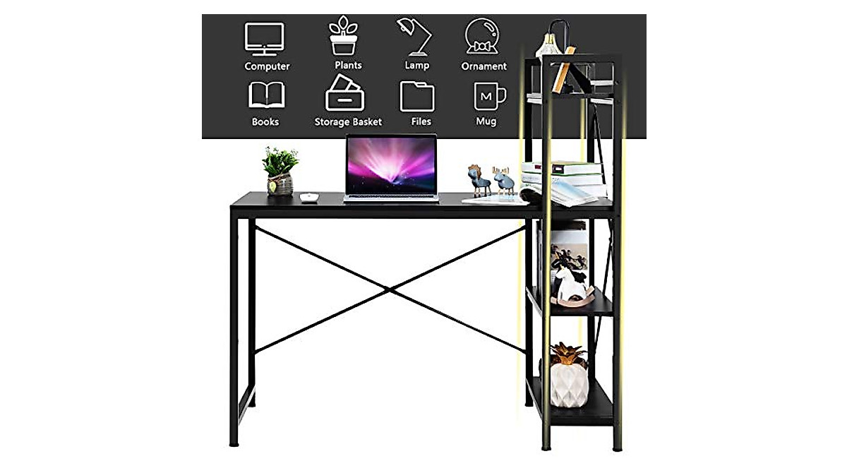 HAPPYGRILL Compact Computer Desk with Storage Shelves