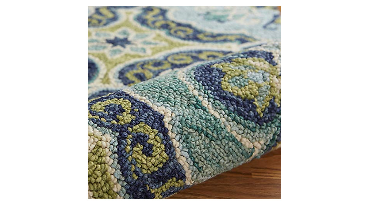 LR Home Dazzle 4' Round Green Rug - Handcrafted Wool Accent