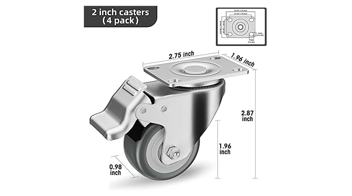 Heavy Duty 2-Inch Casters Set of 4 - Locking & Non-Marking Wheels