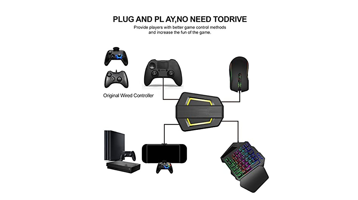 SOLUSTRE Game Controller Adapter with Colorful Lighting for USB Gaming