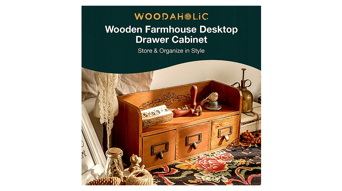 Vintage Farmhouse Wooden Desktop Cabinet with 3 Drawers - Mahogany Wood ...