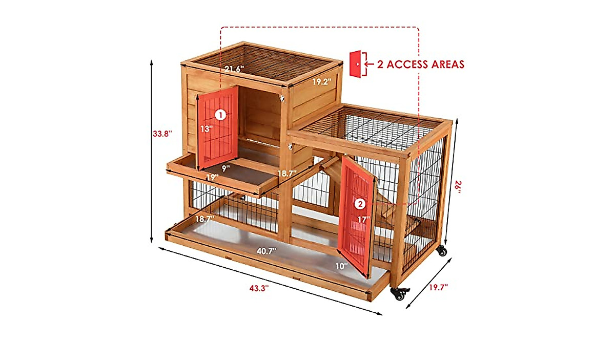 Arlopu Rabbit Hutch on Wheels - Indoor/Outdoor Bunny Cage
