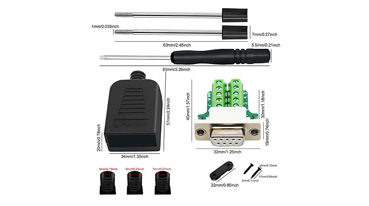 YIOVVOM DB9 Breakout Connectors Set - Solderless RS232 Adapters