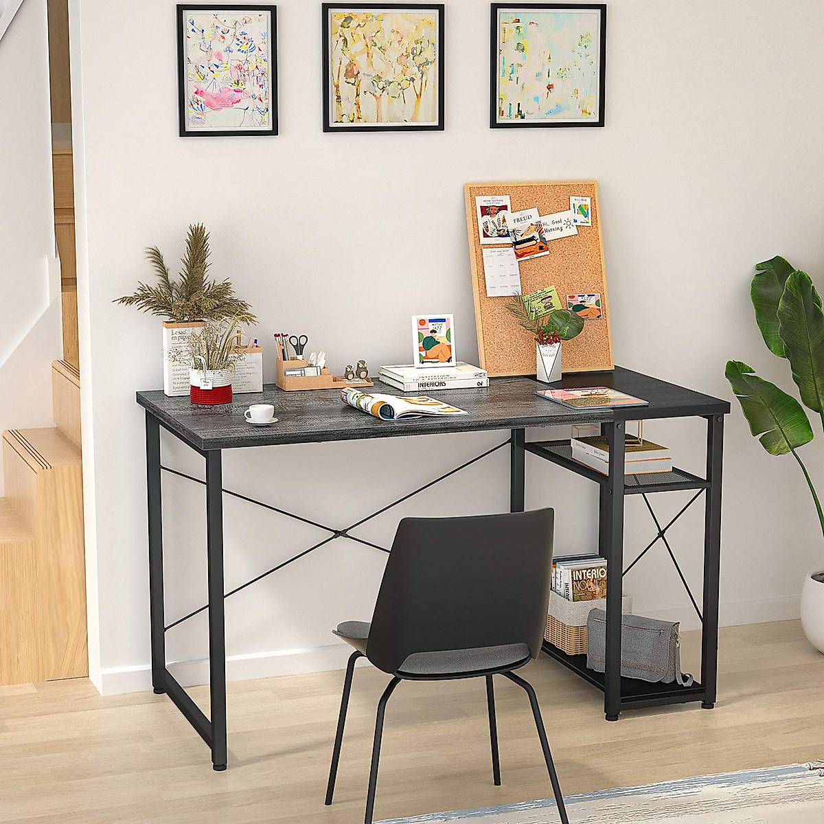 Homfio 40-Inch Office Desk with Shelves | Modern Study & Gaming Table