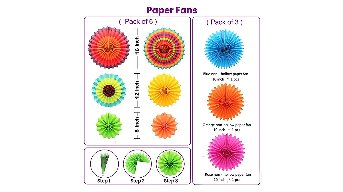 Vibrant Paper Fan Set for Parties and Events