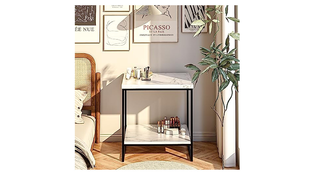 Tilly Lin Faux Marble Side Table - Elegant 2-Tier Coffee & Nightstand