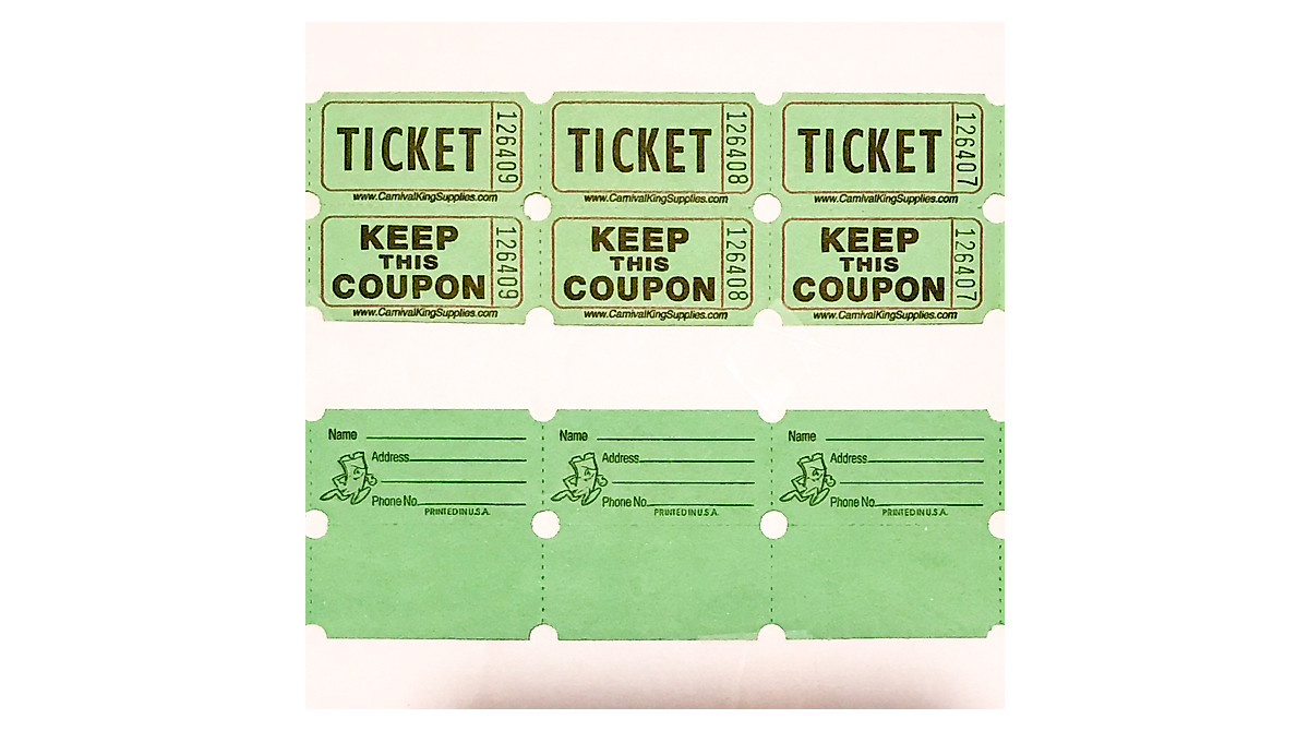 Green Raffle Tickets Double Roll for Fairs & Fundraisers | B&F