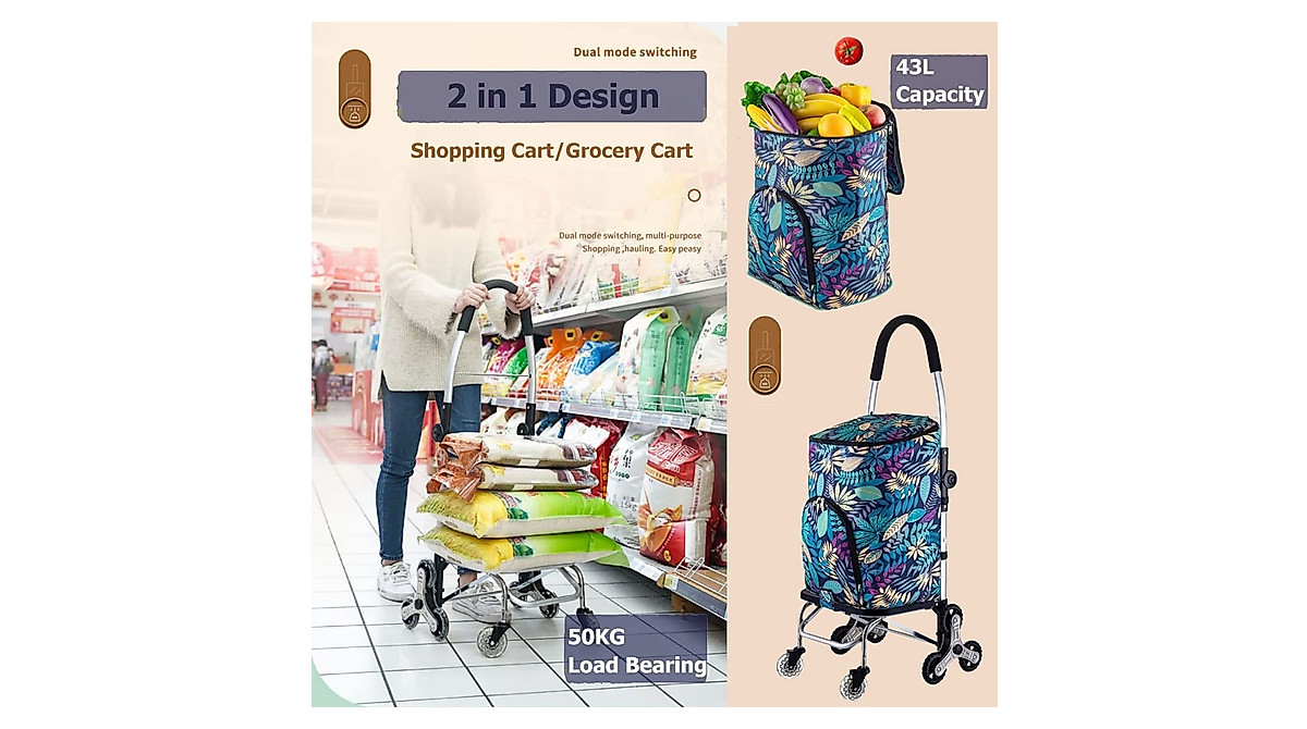 Foldable Grocery Cart - 110 lbs Load-Bearing Trolley