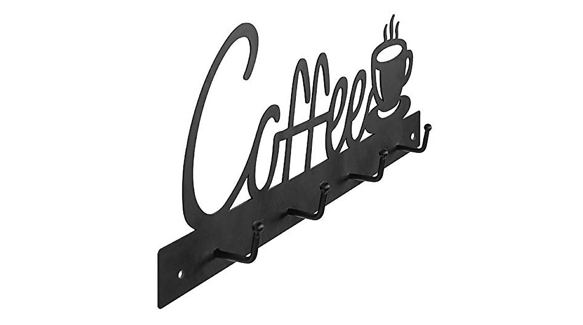 MyGift Black Metal Coffee Mug Rack - Wall Mounted Elegance