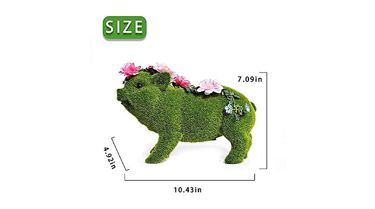 Charming Flocking Pig Solar Garden Statue with Automatic Lights