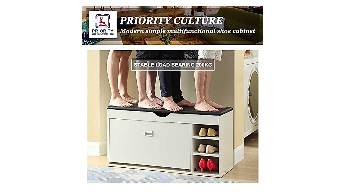 Priority Culture Shoe Rack Bench with Storage & Cushion | Modern ...