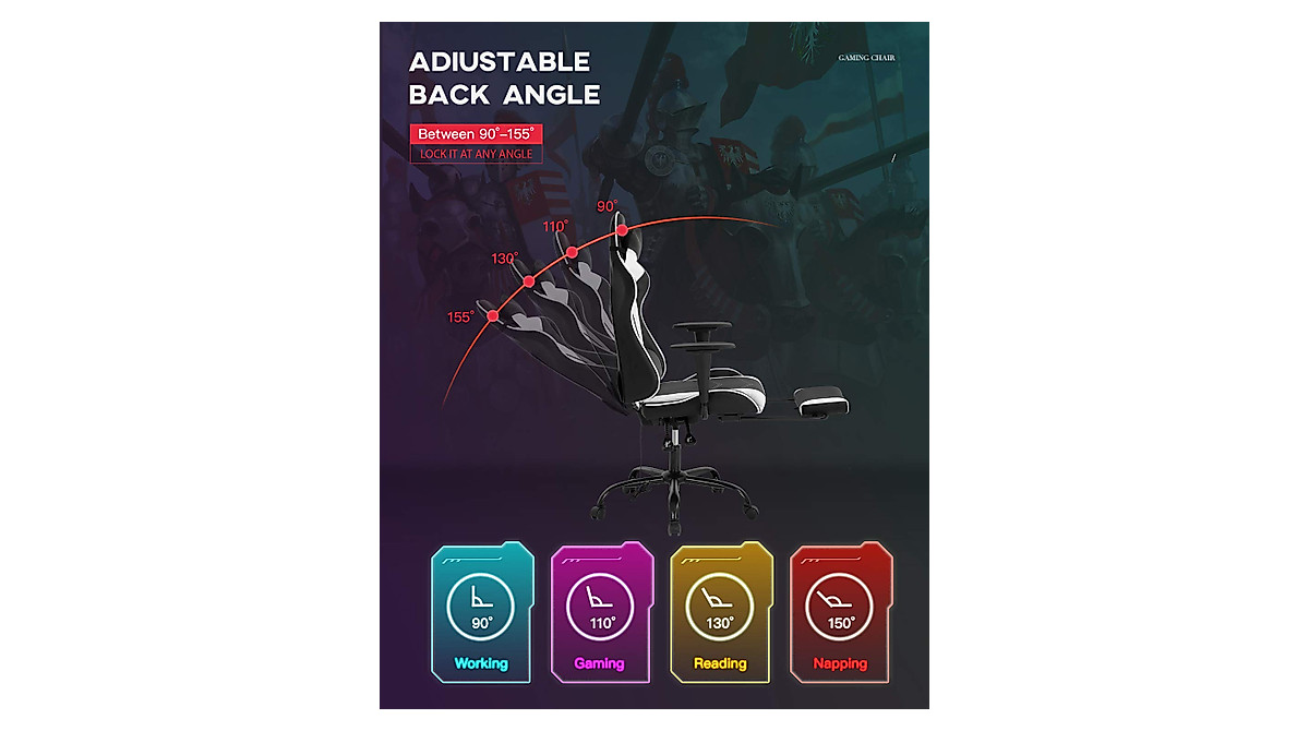 Vnewone Gaming Chair - Ergonomic White PC Desk Chair with Massage