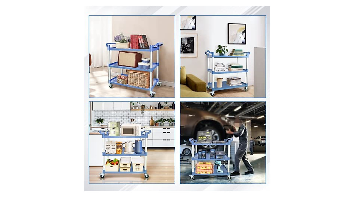 Heavy Duty Utility Cart with Wheels - Large 3-Tier Food Service Cart