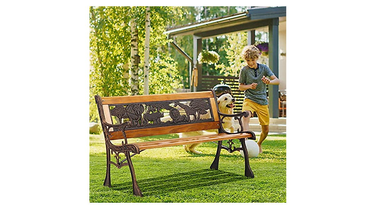 YRLLENSDAN Kid's Metal Patio Bench - Cute Animal Design Outdoor Seating