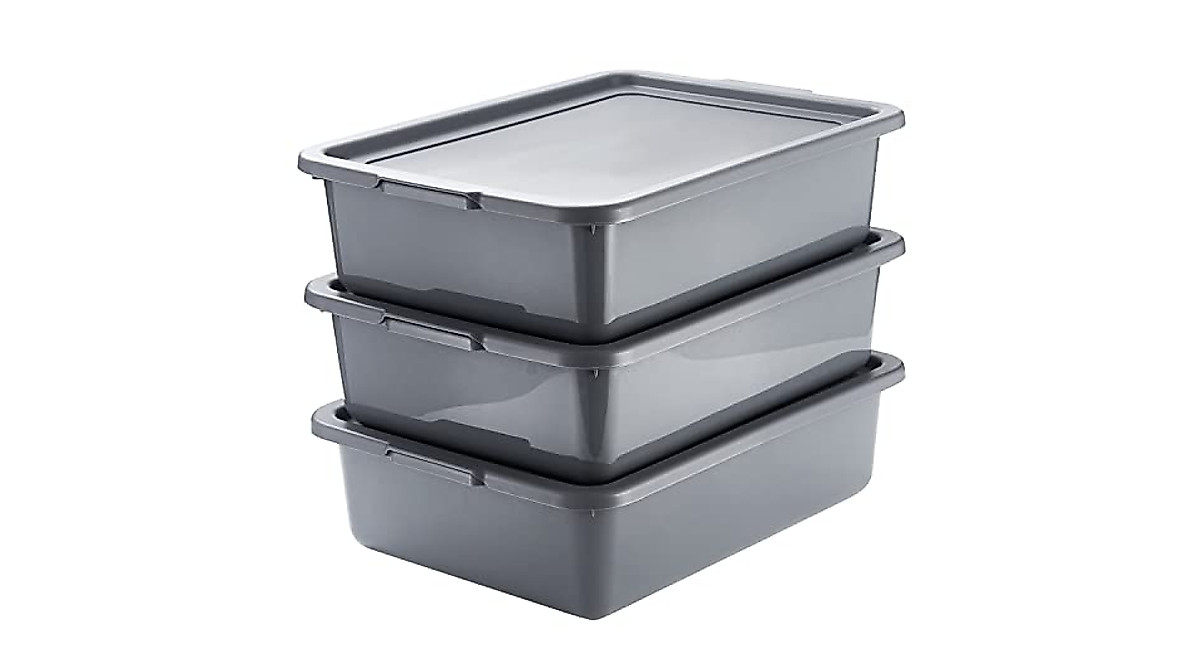 Commercial 13L Plastic Utility Box with Lid - 3 Pack