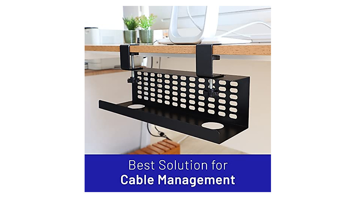 Under Desk Cable Management Tray 16'' No Drill Easy Cord Organizer