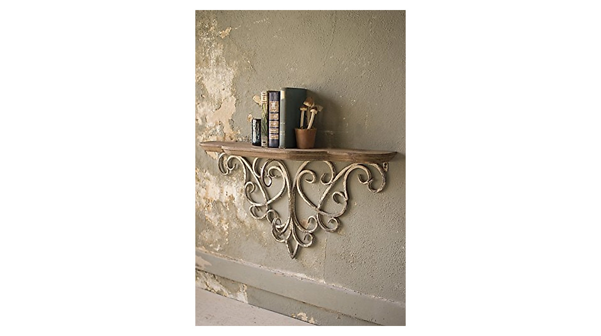 Vintage Rustic Wall Shelf with Filigree Bracket | KALALOU