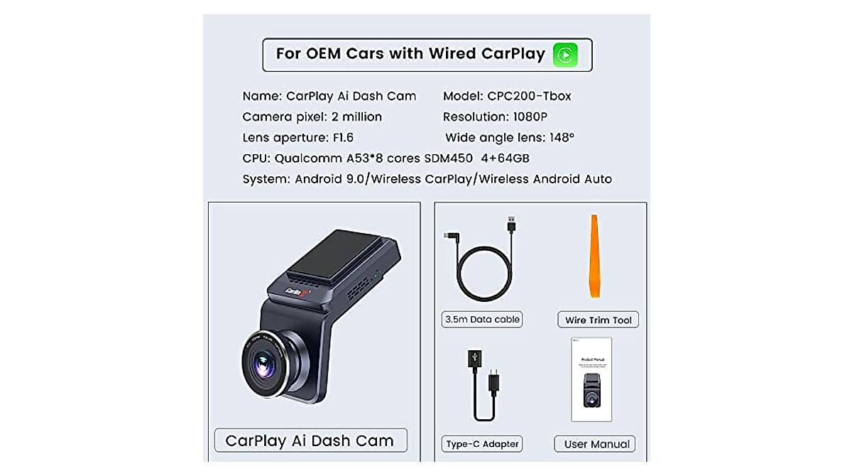 CarlinKit Dash Cam with Wireless CarPlay & Auto – 1080P GPS, 4G