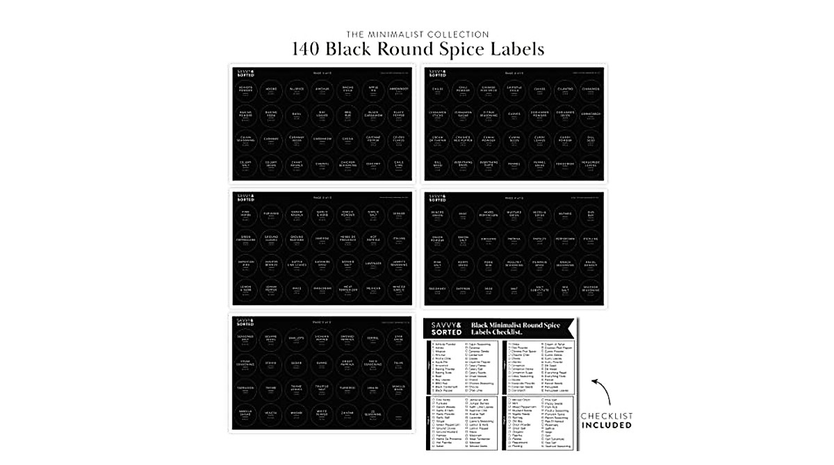 140 Black Round Spice Labels for Easy Kitchen Organization