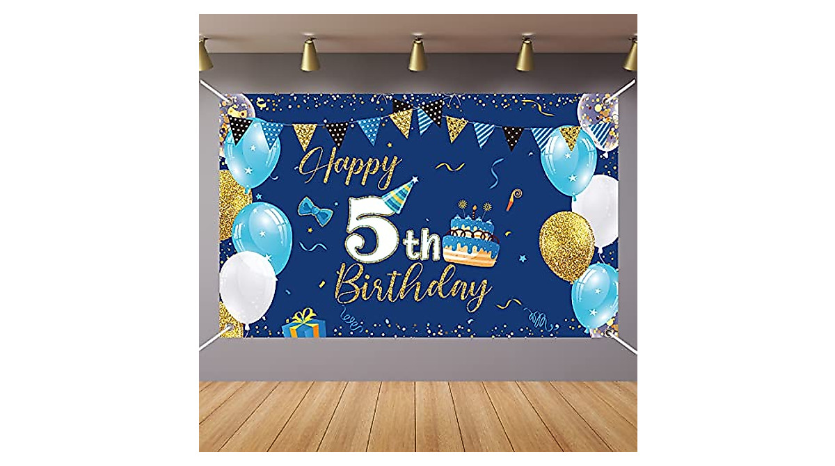 Boys 5th Birthday Backdrop - Vibrant Blue Party Decoration & Photo Prop