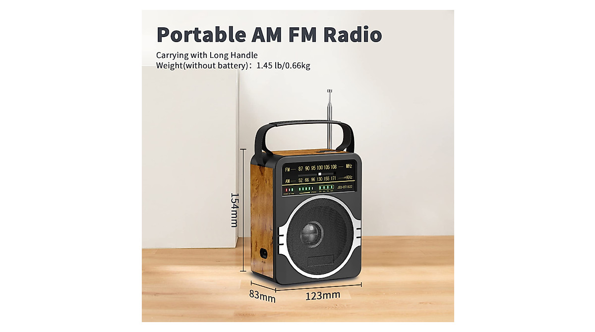 JEUJUG Portable AM FM Bluetooth Radio - Loud & Rechargeable