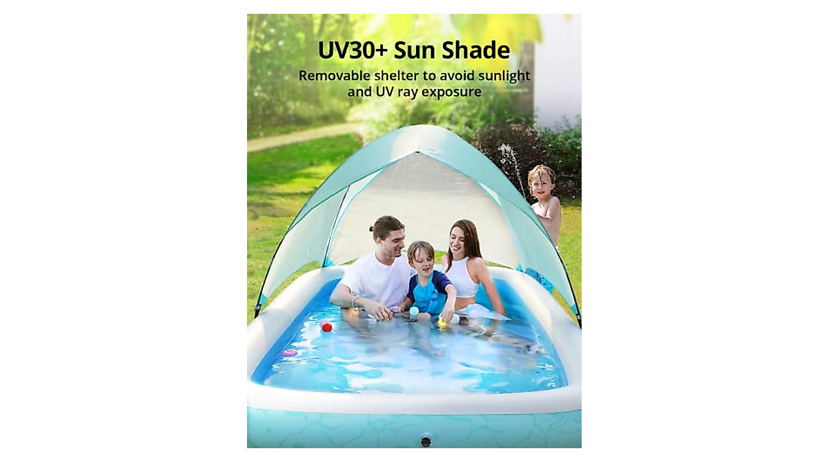 Large Inflatable Family Pool with UV Sun Shade – 118x72