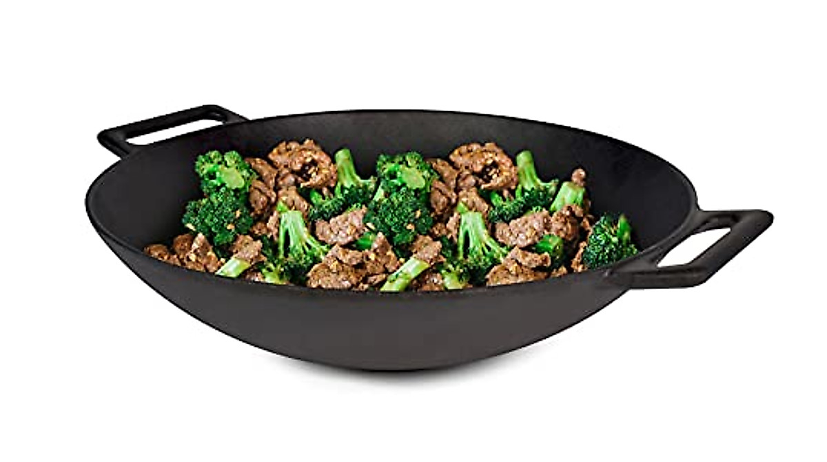 Jim Beam Heavy Duty Cast Iron Wok - Pre-Seasoned & Versatile Cooking Pan