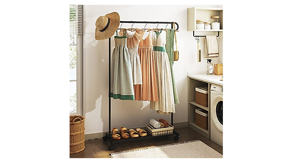 Hoctieon Portable Clothes Rack with Wheels - Space Saver & Easy to Move