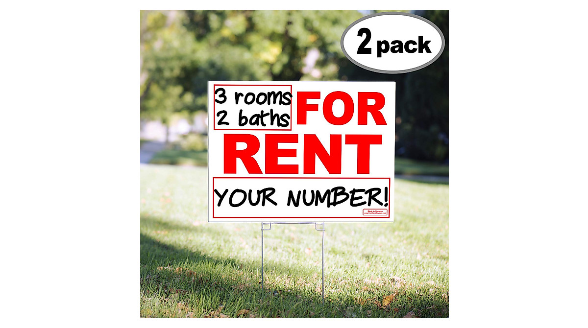 For Rent Yard Signs - Double Sided 24x18 Plastic Signs with Stakes