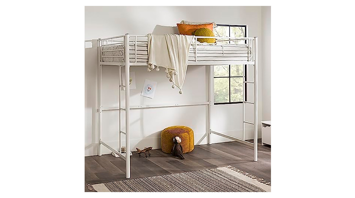 Walker Edison Urban Industrial Loft Bunk Bed in White