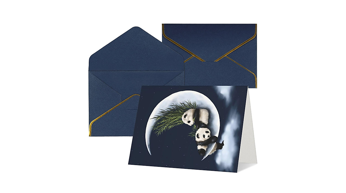 Funny Panda & Moon Anniversary Greeting Cards