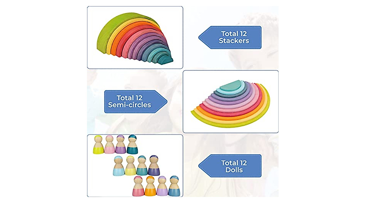 TEKOR 35-Piece Wooden Rainbow Stacking Toy Set for Kids