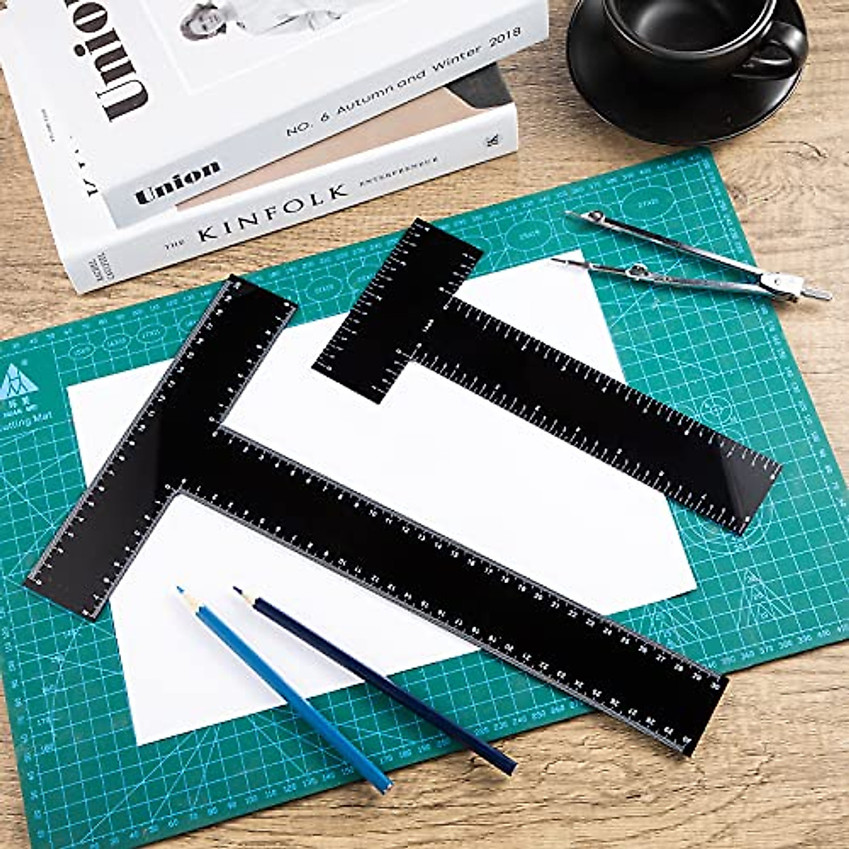 2 Pieces Black Acrylic T Square Rulers for Drafting and Engineering